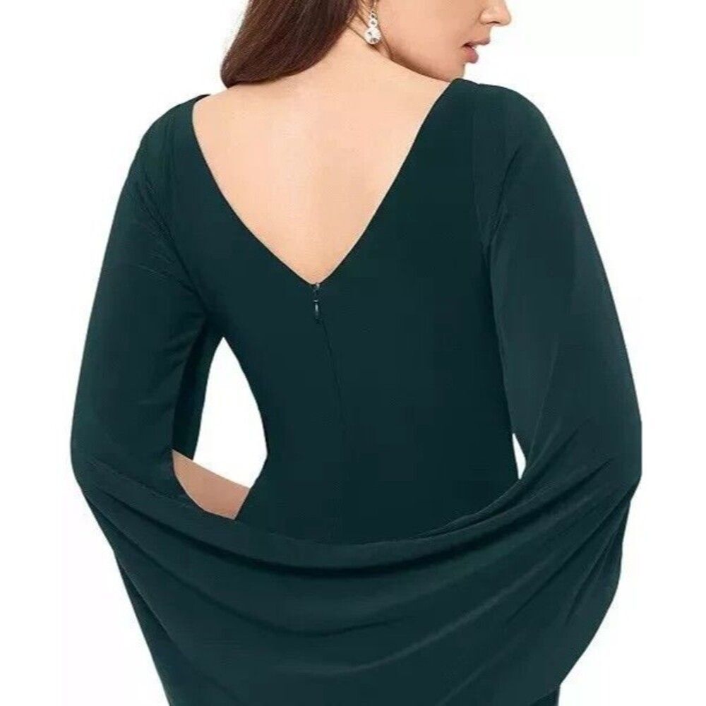 Betsy & Adam Long Jersey Ruched Drape Back Formal Gown sz 14 Forest Green - Picture 4 of 6